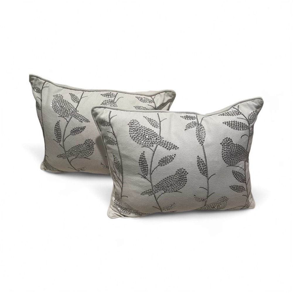 Gray Bird Pattern Throw Pillows